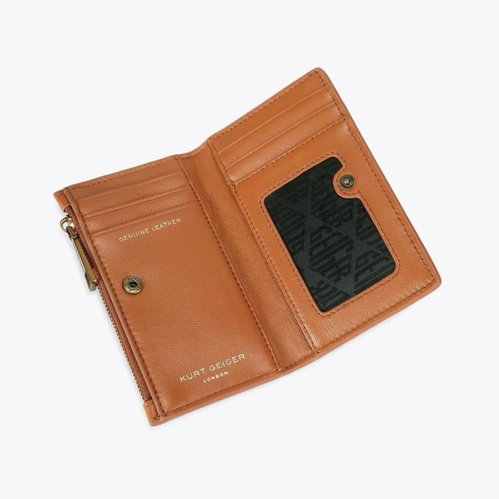 Kurt Geiger Tan Woven Leather Zip Card Pouch